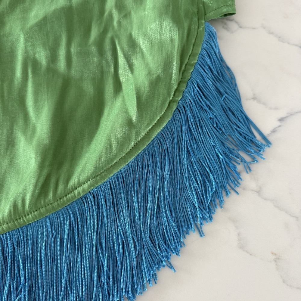 NWT Princess Polly Jupiter Fringe Wrap Mini Skirt Womens 12 Satin Green Dopamine - Picture 4 of 13